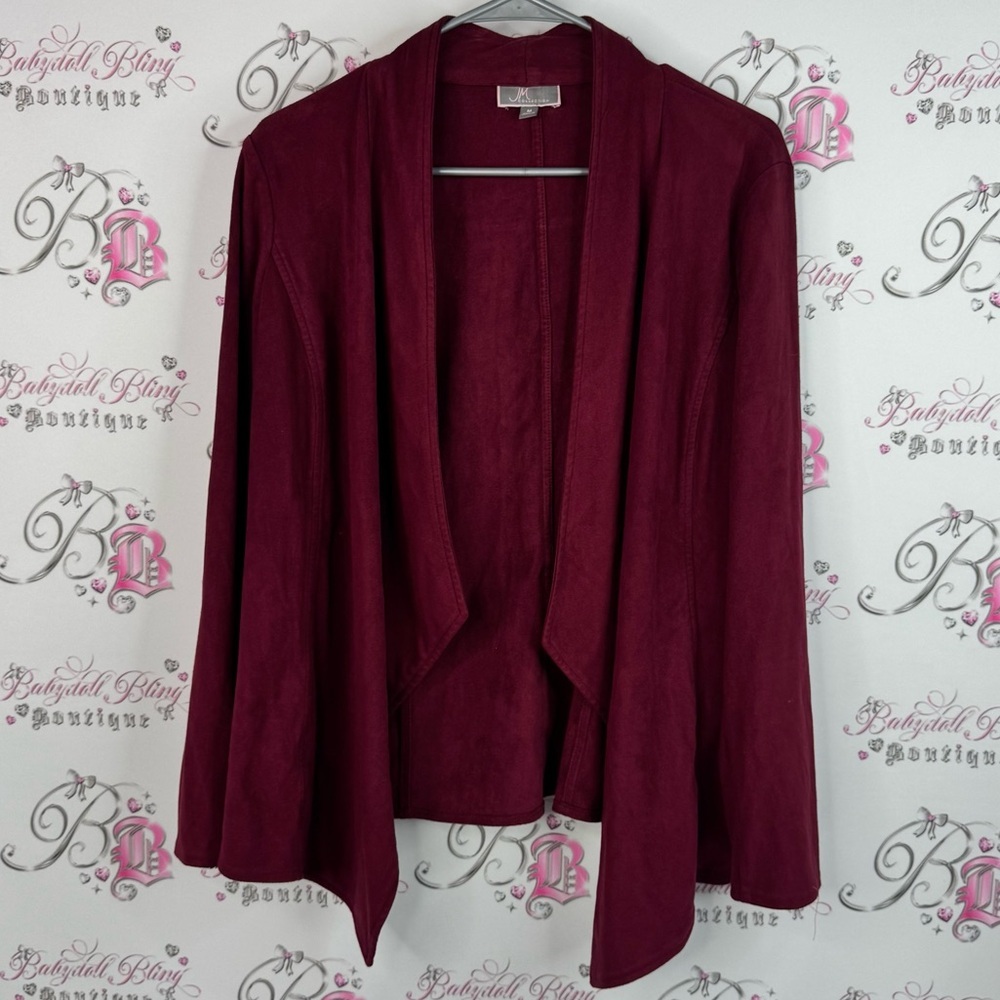 JM Collection cardigan wine 🍷 purple red faux suede Rich Burgundy Cardigan
